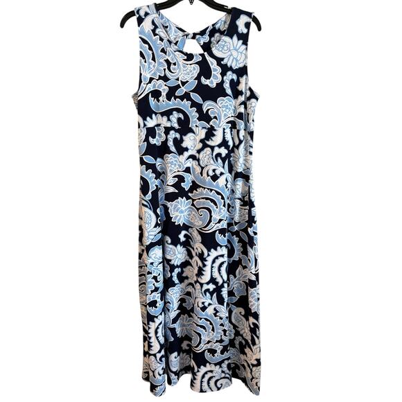 Talbots Jersey Maxi Dress Dynamic Paisley Sleeveless Size Large Blue - Picture 1 of 6